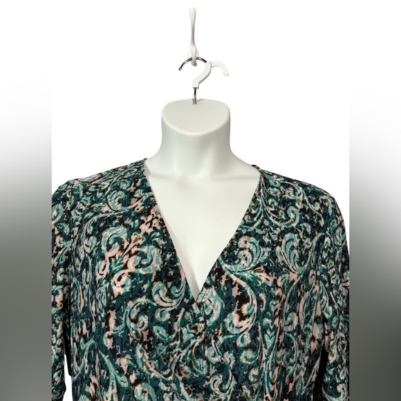 NEW, Anne Klein, Patterned Wrap Dress, Size 14, Green, Black, Pink - Picture 4 of 12